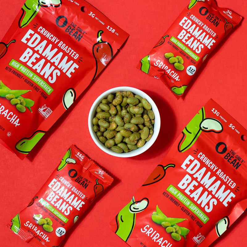 The Only Bean Crunchy Roasted Edamame Snacks Pack (Sriracha), Protein Keto Food, Gluten Free, Asian Japanese Snacks, Hot Spicy Snack, 0.9oz 10 Pack - Image 3
